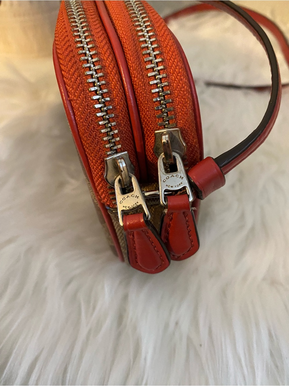 Coach Brown Signature Canvas Crossbody with Red Trim and Miss Pac-Man Graphic - Picture 7 of 15